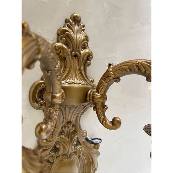 Vintage Neoclassical Style Solid Brass Wall Sconse 2 Light Arm Urn Design - Picture 5 of 5